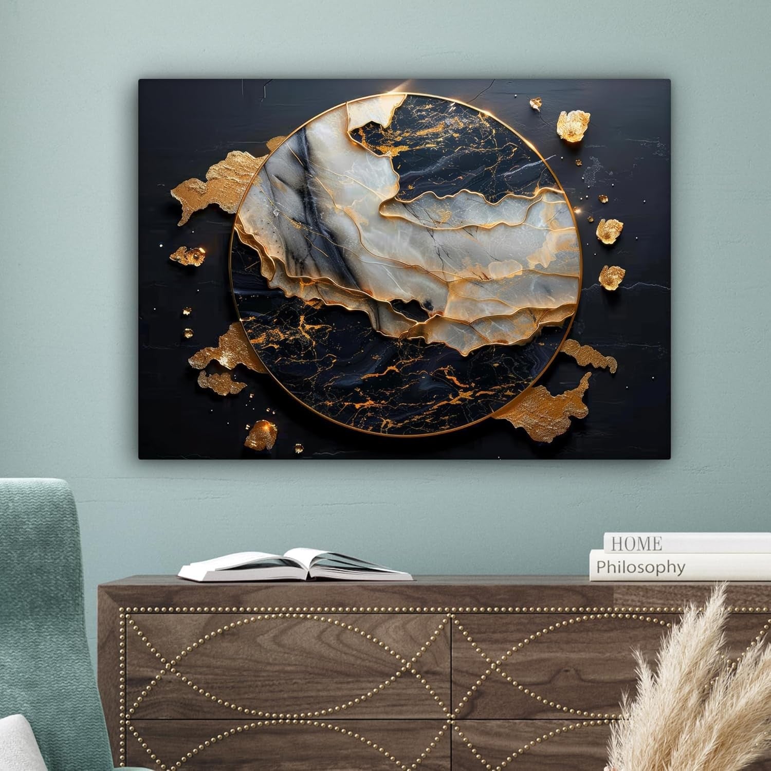 Gold Black Abstract Canvas Wall Art Modern Luxury 70x50cm Living Room Decor
