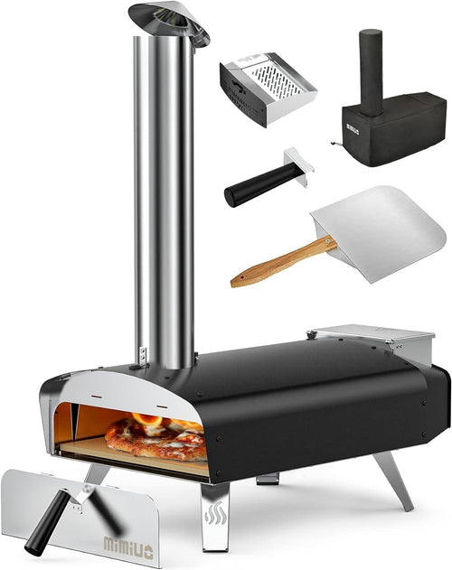 Outdoor Wood Pellet Pizza Oven Portable Garden BBQ Cooker w Stone Peel 67x35x76c