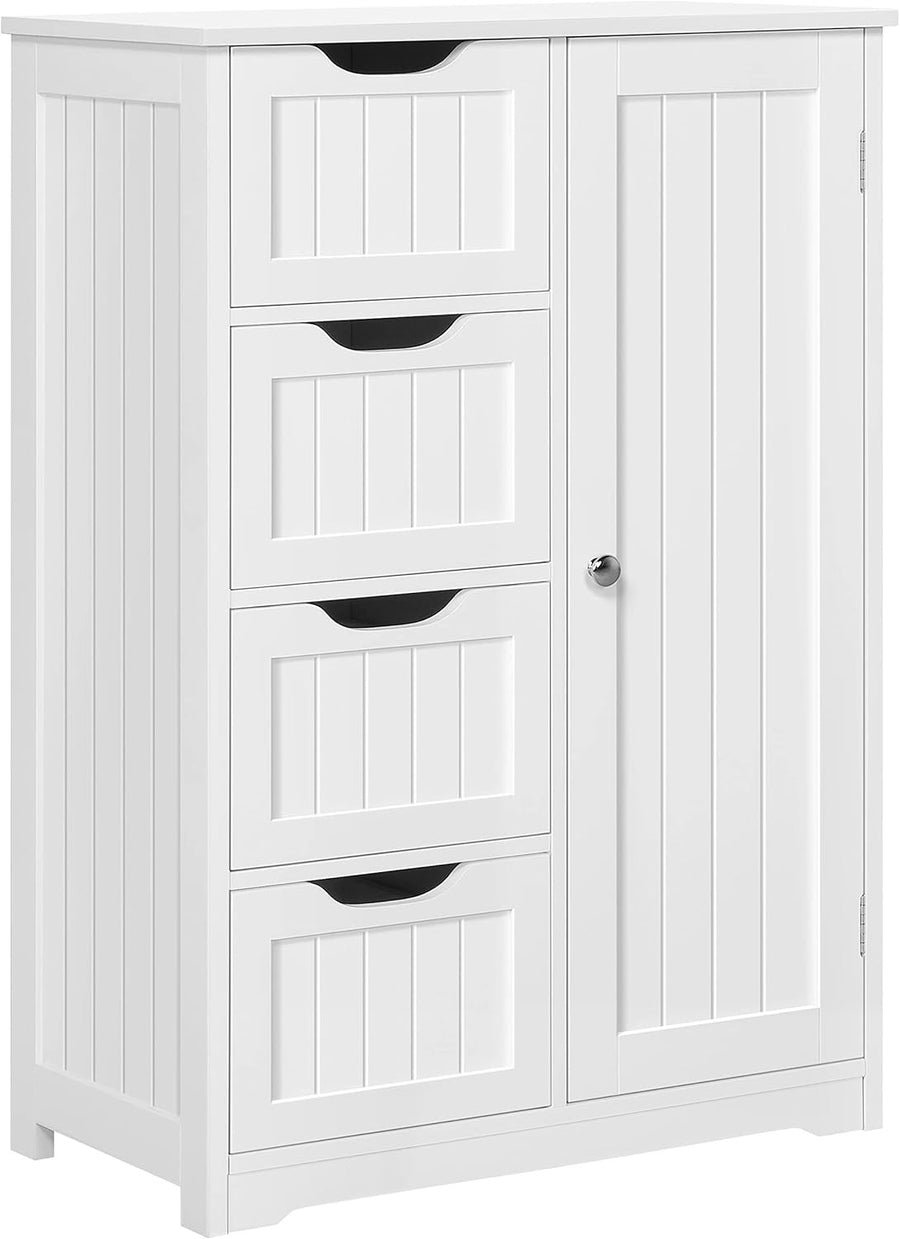 Tall White Bathroom Cabinet 4 Drawer Wooden Storage Cupboard Organizer