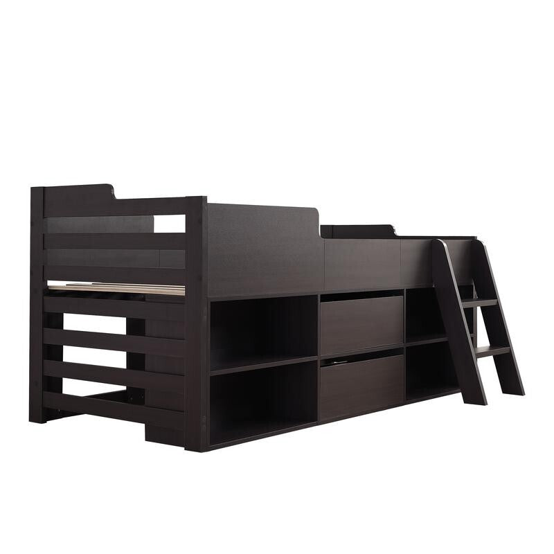 Kids Cabin Bed Mid Sleeper with Drawers Shelves Taupe 3FT Storage Wooden Frame
