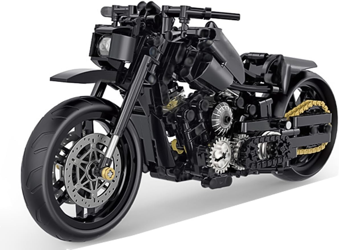 Motorcycle Building Kit 586 PCS, Realistic Black Superbike Model, Fun for All Ag