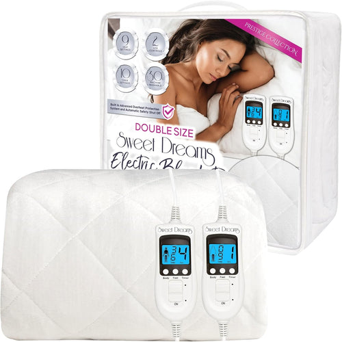 Electric Heated Mattress Cover Double 193x137cm Dual Control Plush Fleece