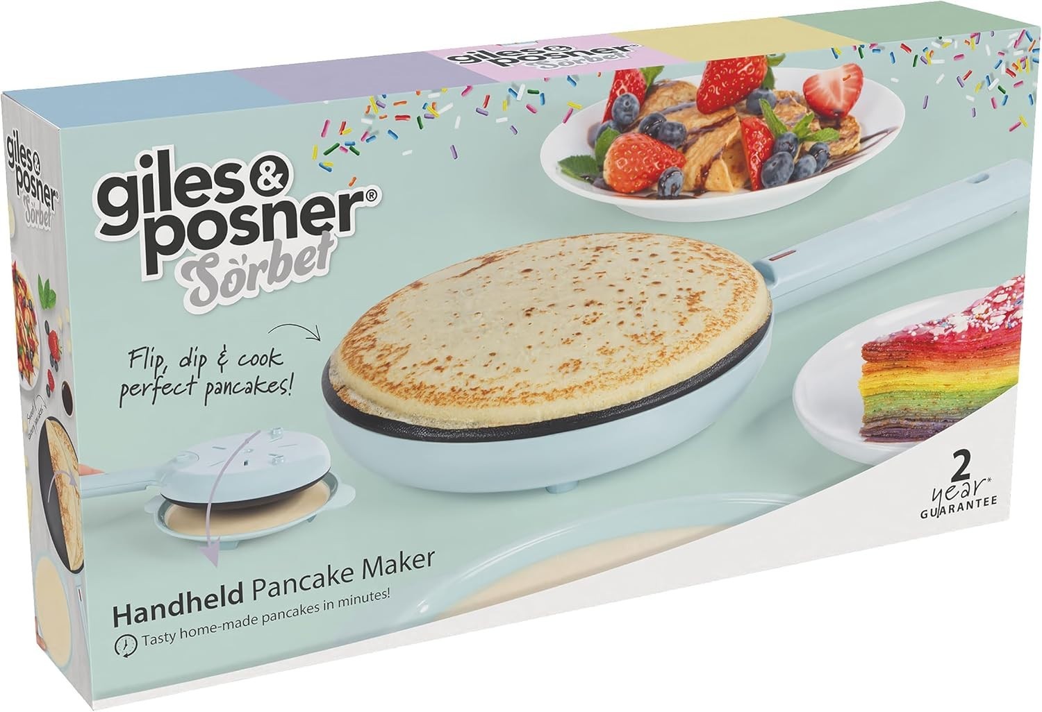 600W Handheld Pancake Crepe Maker 20cm Non-Stick Plate with Tray Blue