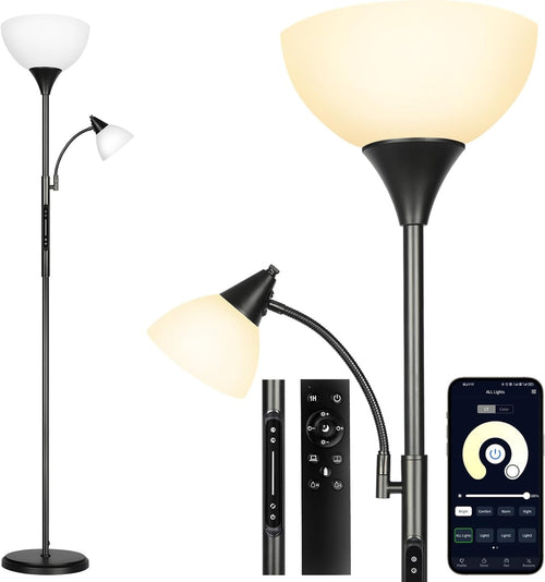 LED Dimmable Floor Lamp Touch Remote Uplighter Reading Light Tall Black
