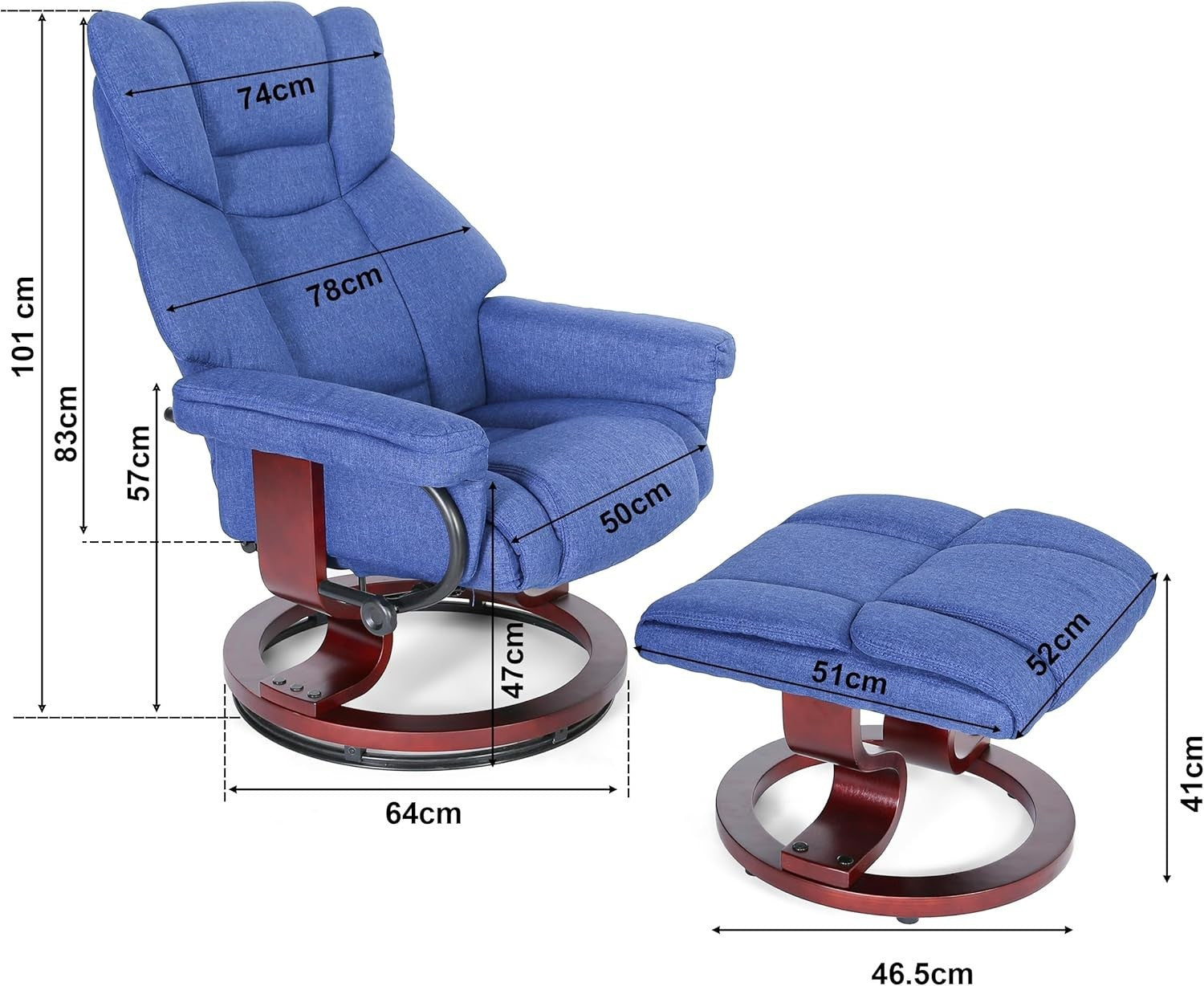 Swivel Recliner Armchair with Footstool Linen High Back Tilt Lounge