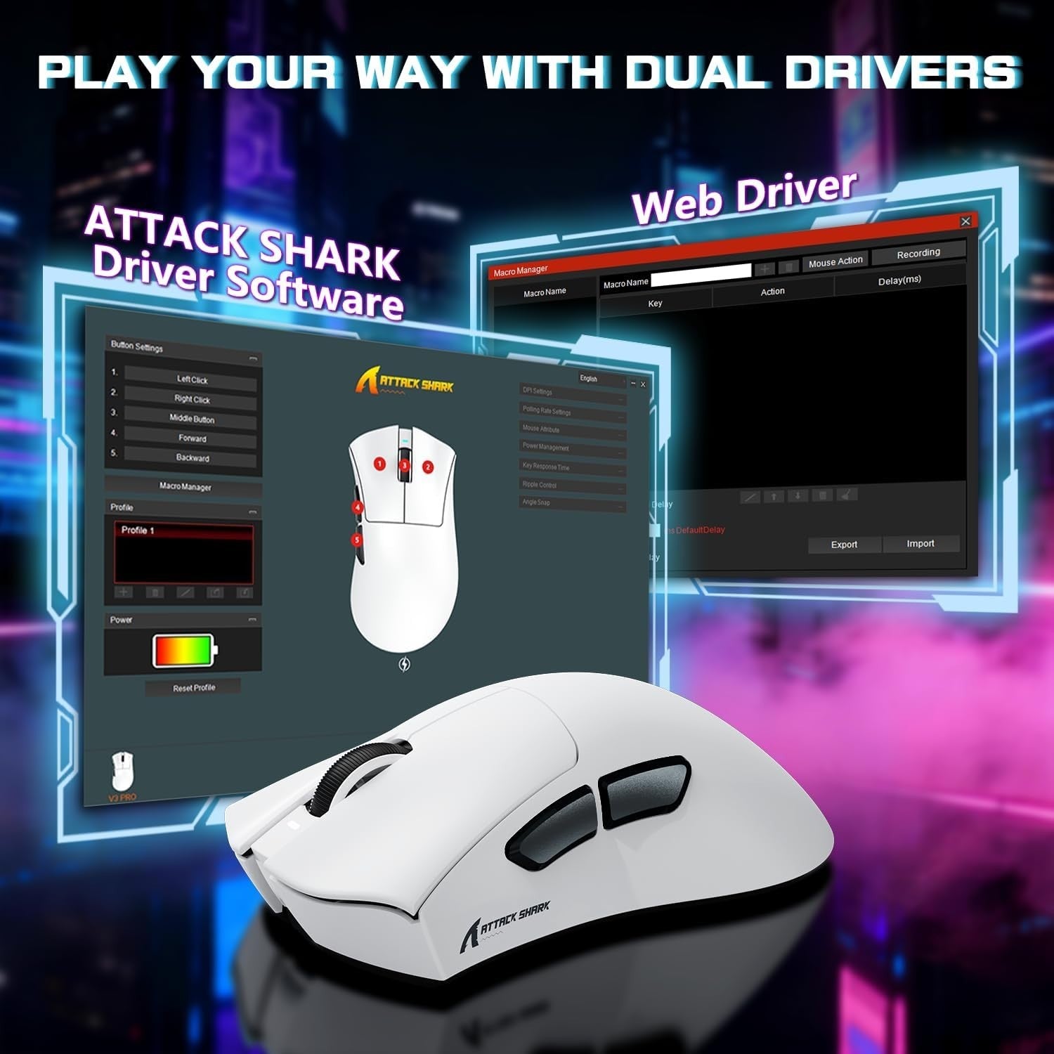 Wireless Gaming Mouse 25000 DPI 65g RGB Dock 100M Clicks White