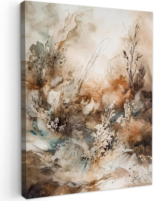 Abstract Floral Canvas Wall Art 30x40cm Beige Nature Print
