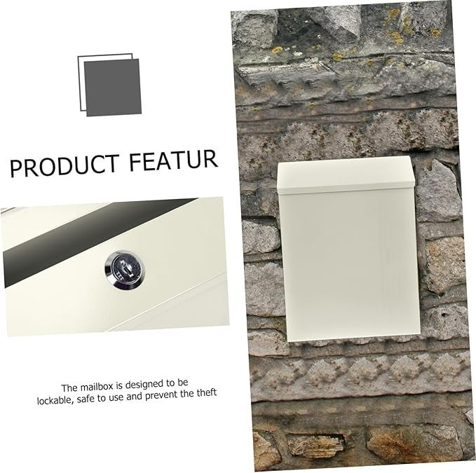 Wall Mounted Iron Mailbox Beige – Lockable Waterproof Post Box for Home & Garden