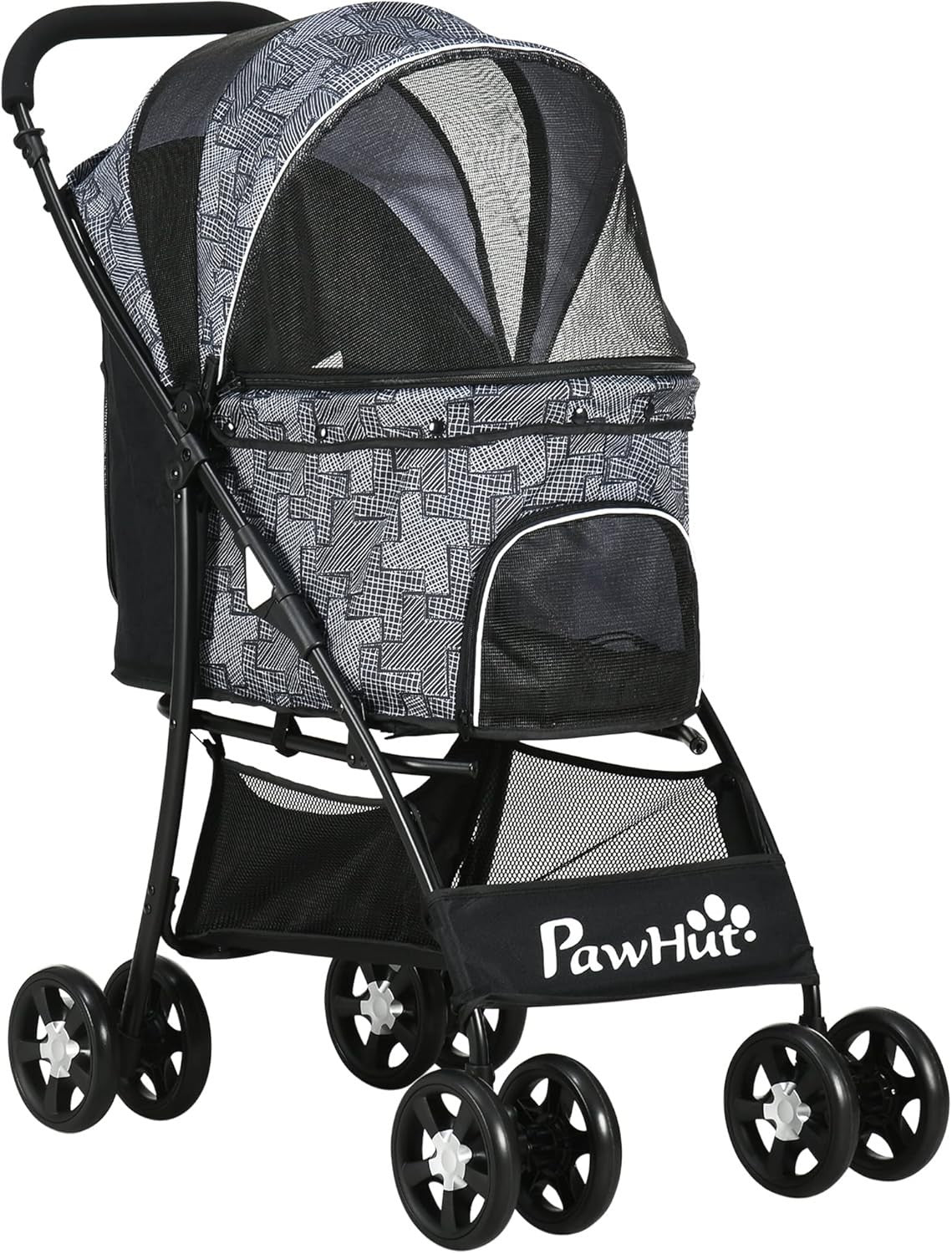 Foldable Dog Stroller Pet Pushchair with Brakes Basket for Small Dogs