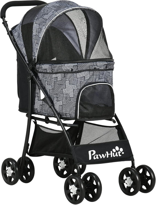 Foldable Dog Stroller Pet Pushchair with Brakes Basket for Small Dogs