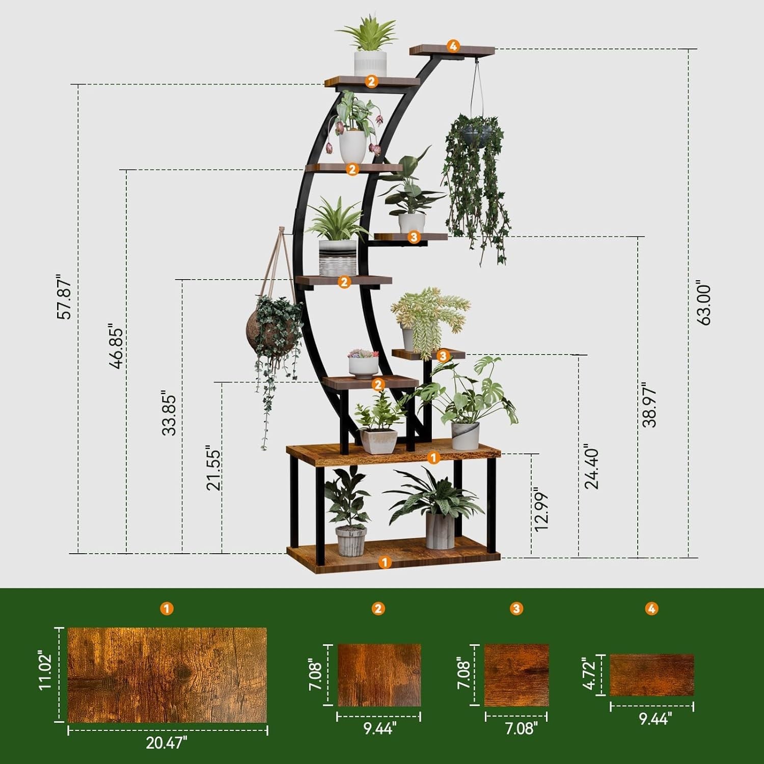 Keyzone Plant Stand Indoor with Grow Lights, 9 Tiered Plant Shelf Indoor for Pla