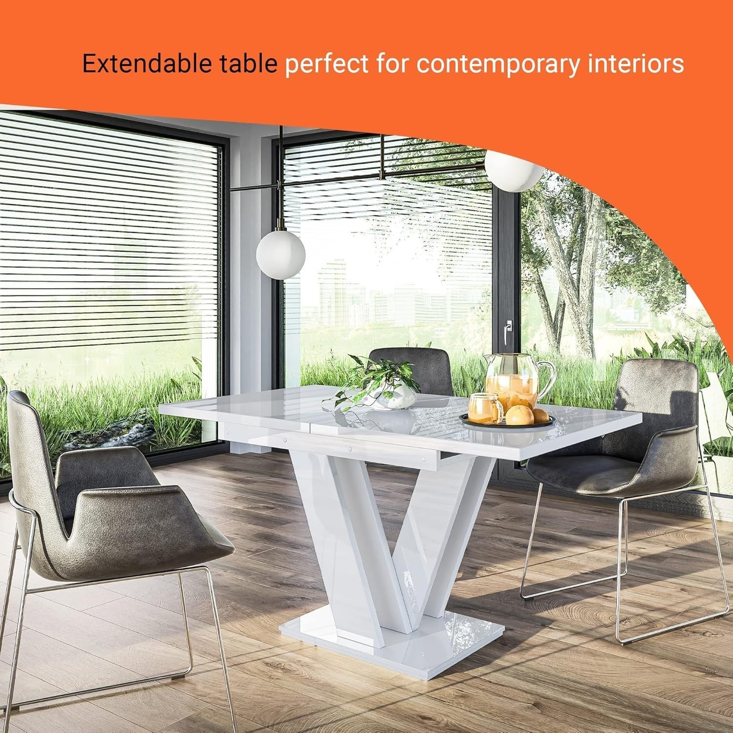 White Gloss Extendable Dining Table Modern 120–160cm Space Saving Room
