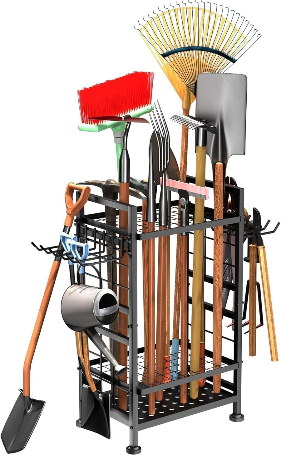 3-Tier Garden Tool Rack Metal Shed Storage Organizer Heavy Duty Black
