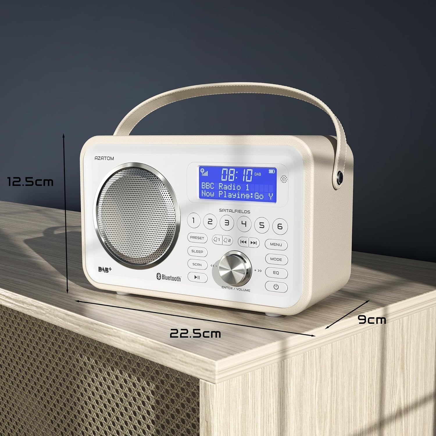 Portable DAB+/FM Digital Radio Bluetooth Leather Dual Alarm Rechargeable