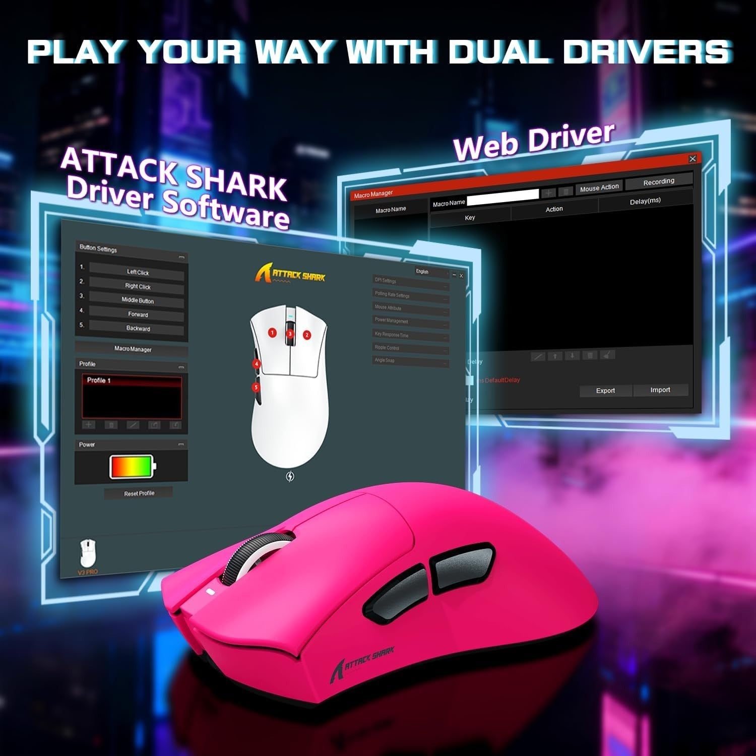 Wireless Gaming Mouse 25000 DPI 65g Superlight RGB Dock Pink