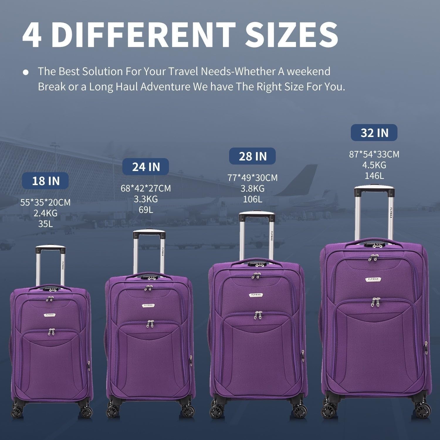 32” Extra Large Lightweight Expandable 4 Wheel Travel Suitcase Lock Purple