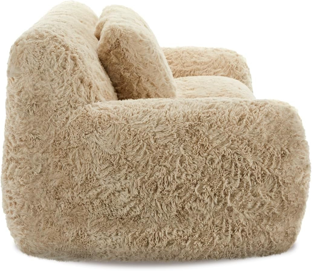 Luxury Faux Fur 3 Seater Sofa Fluffy Cloud Couch Nordic Modern Beige