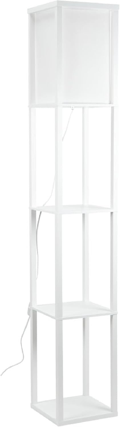 LED Floor Lamp with Shelves White Wooden Display Storage Light Modern Home