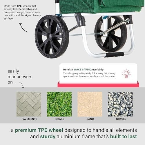 Large Lightweight Shopping Trolley 64L Wheeled Grocery Cart Collapsible