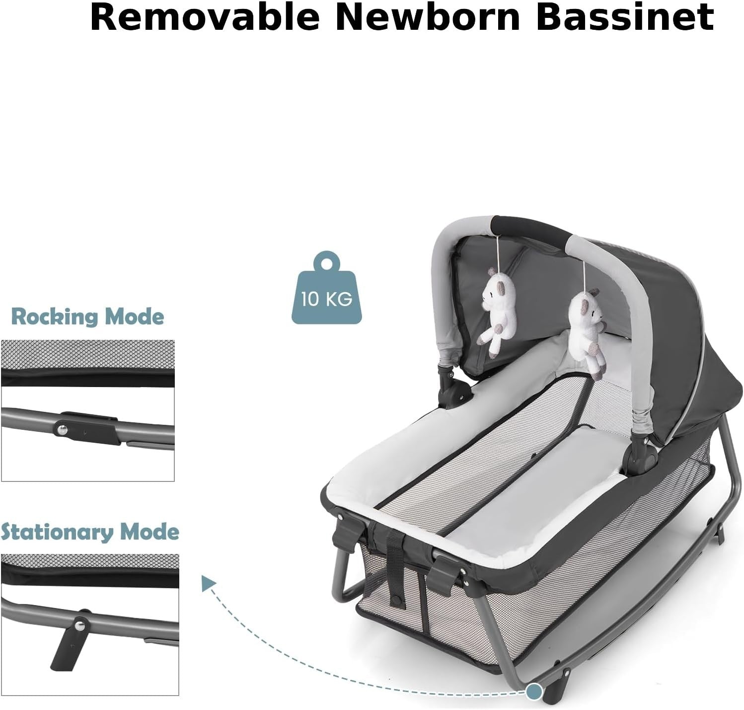 4in1 Baby Travel Cot with Bassinet Changing Table Playpen Wheels & Storage Grey