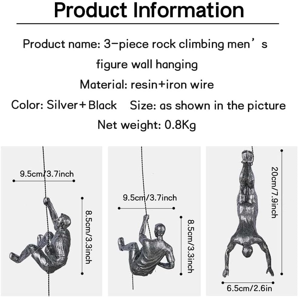 Climbing Man Wall Sculpture Set 3 Silver Resin 3D Art