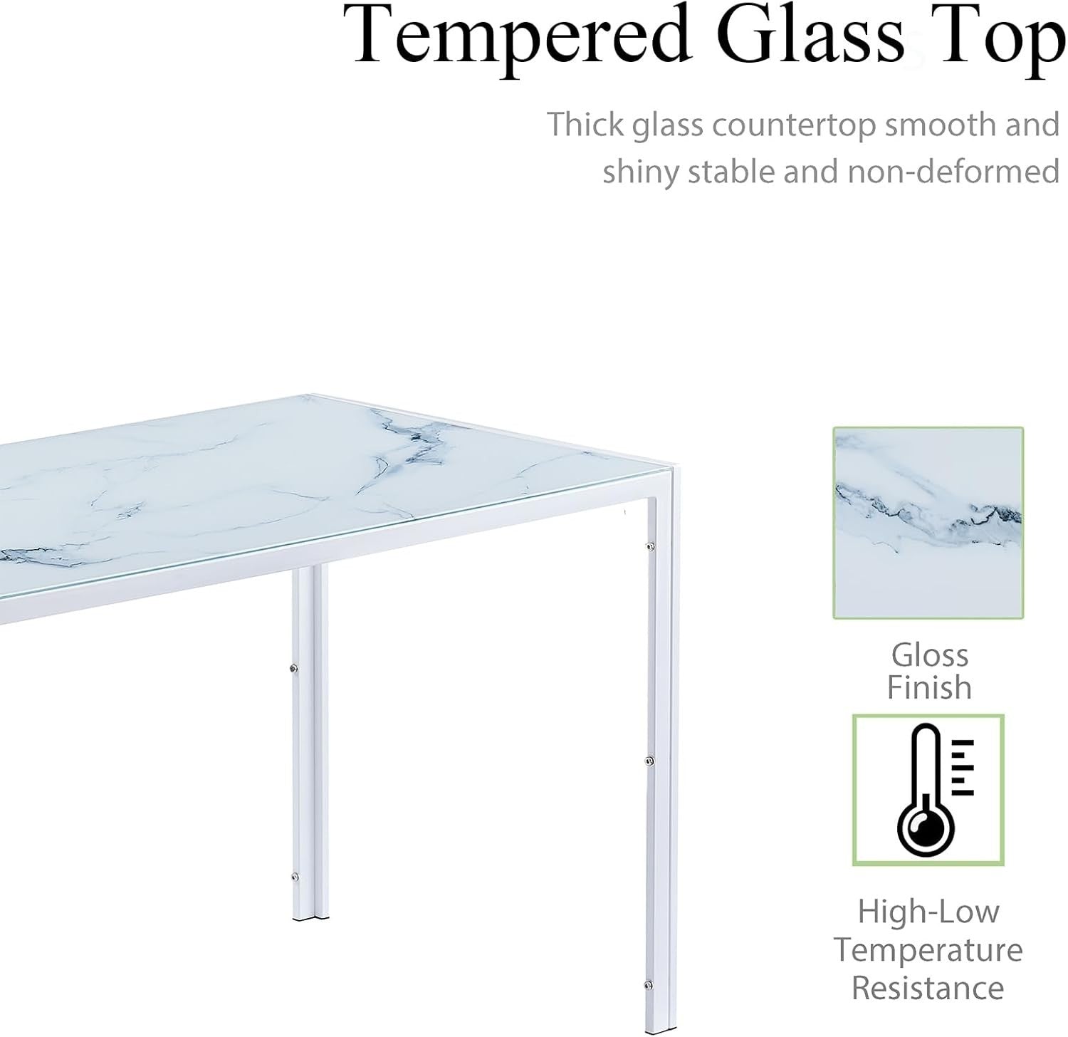 Stylish 5PC Grey Marble Glass Dining Set with PU Leather Chairs Compact
