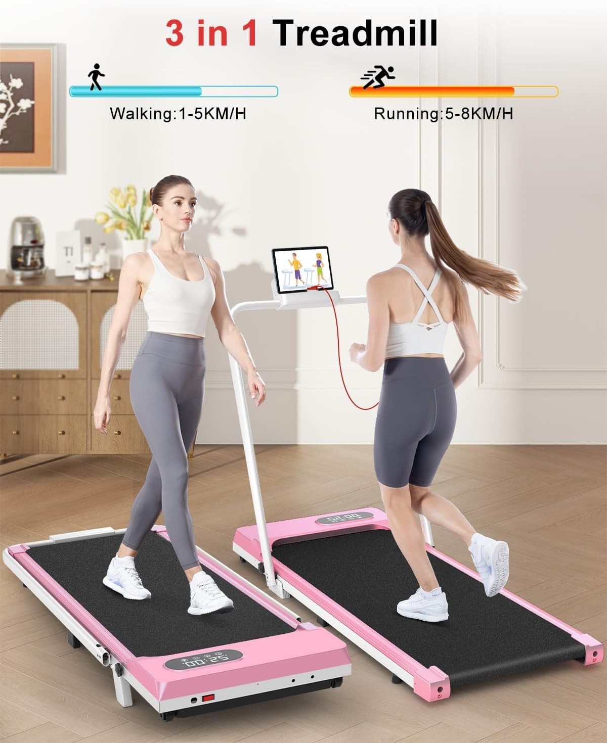 Folding Under Desk Treadmill 1-8KM/H Incline LED Display Quiet Home Gym
