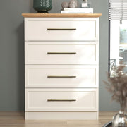 4 Drawer Chest Storage Cabinet for Bedroom, Hallway & Living Room, Ivory/Oak