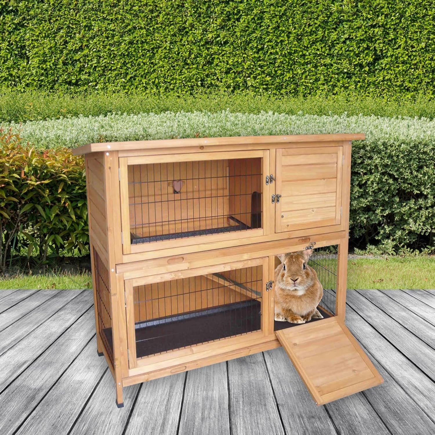 Large Two Tier Wooden Rabbit Hutch Outdoor Weatherproof Small Animal Cage