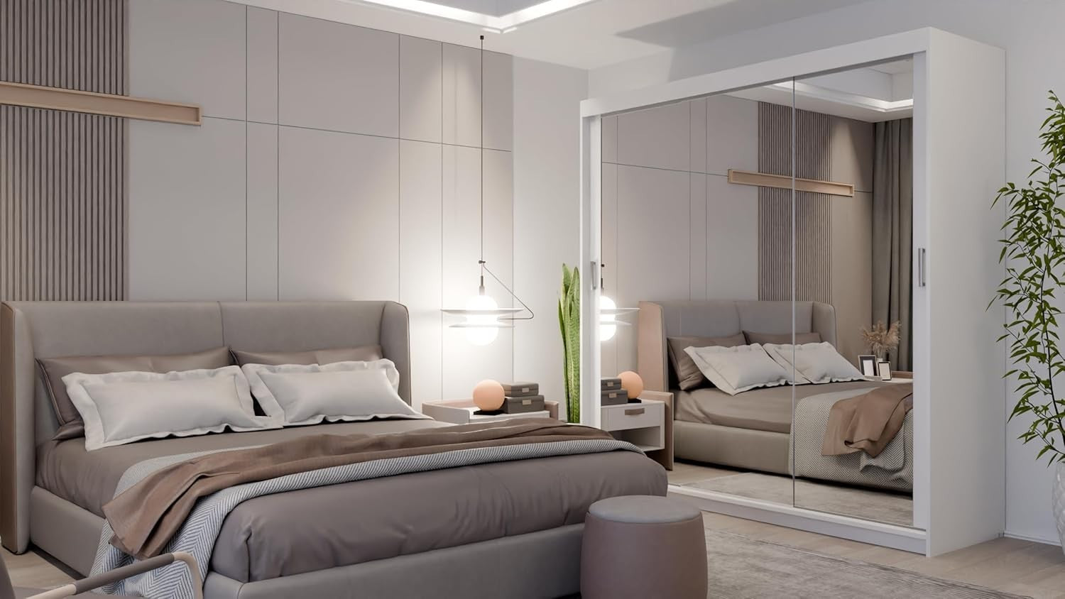 200cm Sliding Mirror Wardrobe with Drawers Modern Bedroom Storage