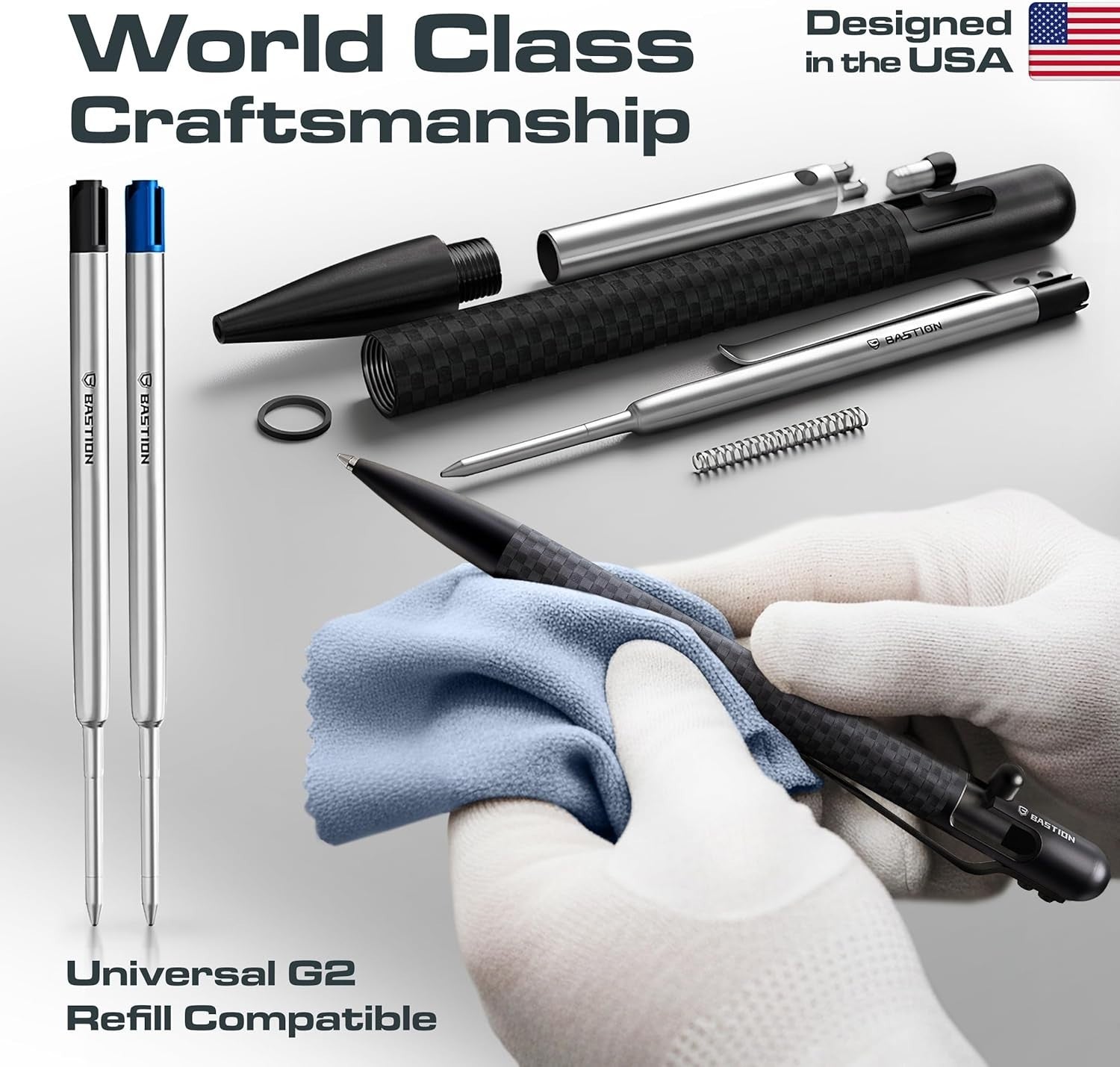 Luxury Carbon Fibre Black Ballpoint Pen – Slim, Bolt Action, Gift Ready