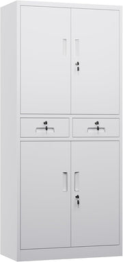 Locking Metal Storage Cabinet 4 Doors 2 Drawers Adjustable Shelves 180x80x40cm