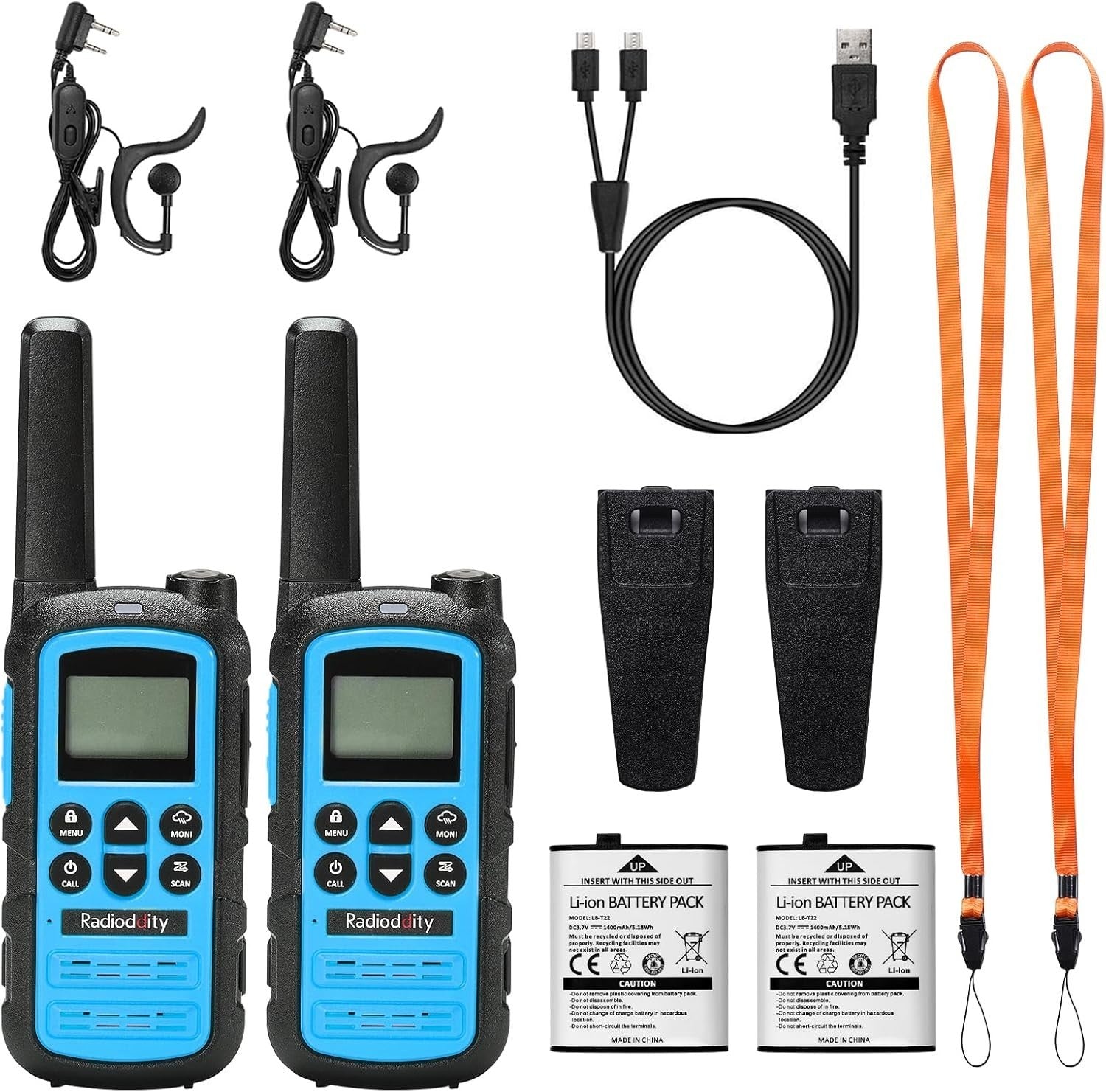 Kids Walkie Talkies PMR446 Rechargeable Long Range VOX USB-C 2 Pack