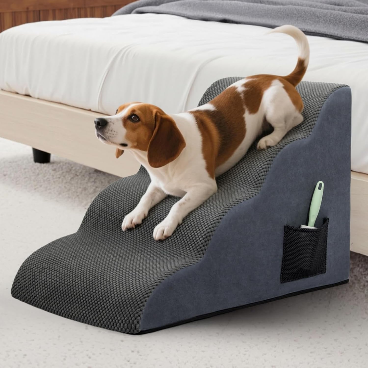4‑Step High‑Density Foam Dog Stairs for Bed & Sofa – Non‑Slip Pet Ramp