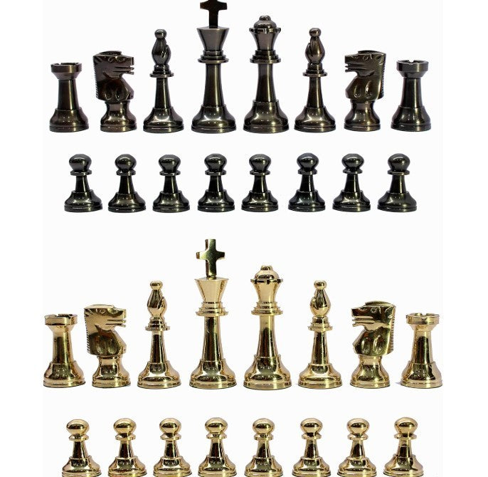 Luxury 3" Brass Staunton Chess Pieces – Hand-Carved Metal Chessmen Set