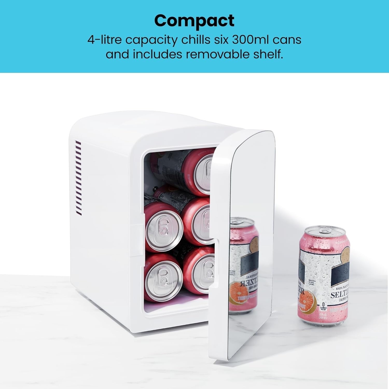 4L Mini Fridge Mirrored White Cooler & Warmer Portable Desk Cosmetic