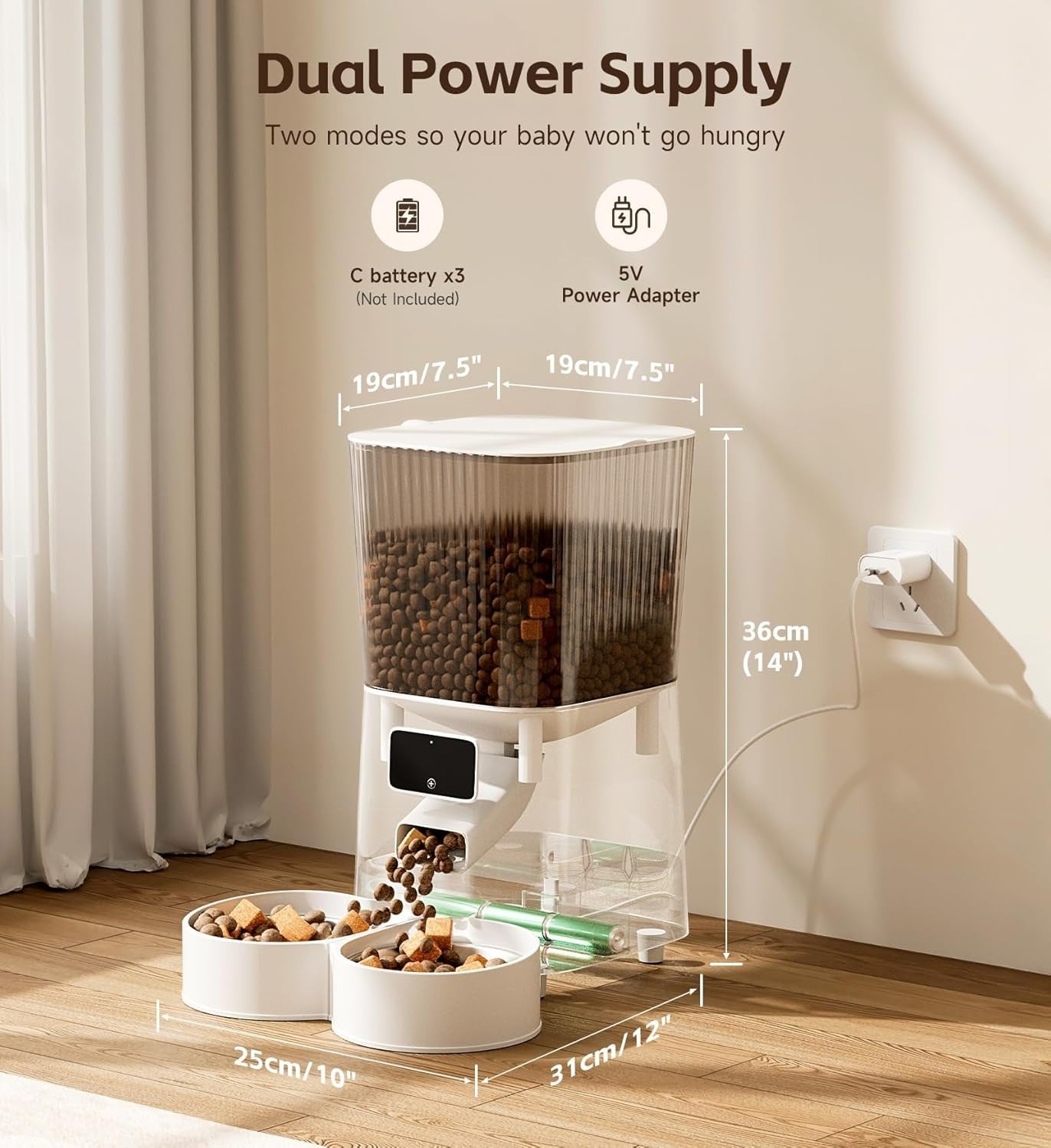 Smart Automatic Pet Feeder 5L WiFi App Timer Dual Bowl Food Dispenser