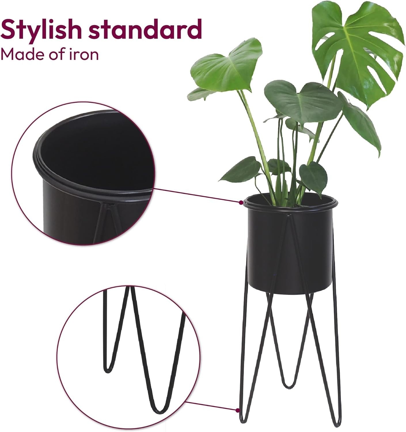 Set of 2 Tall Metal Plant Stands, Black Indoor Flower Pots with Legs for Home &