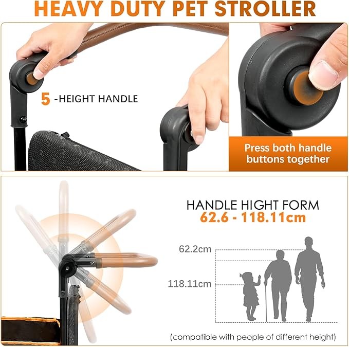 Heavy Duty Dog Stroller for Large Dogs Foldable Terrain Pushchair Ramp