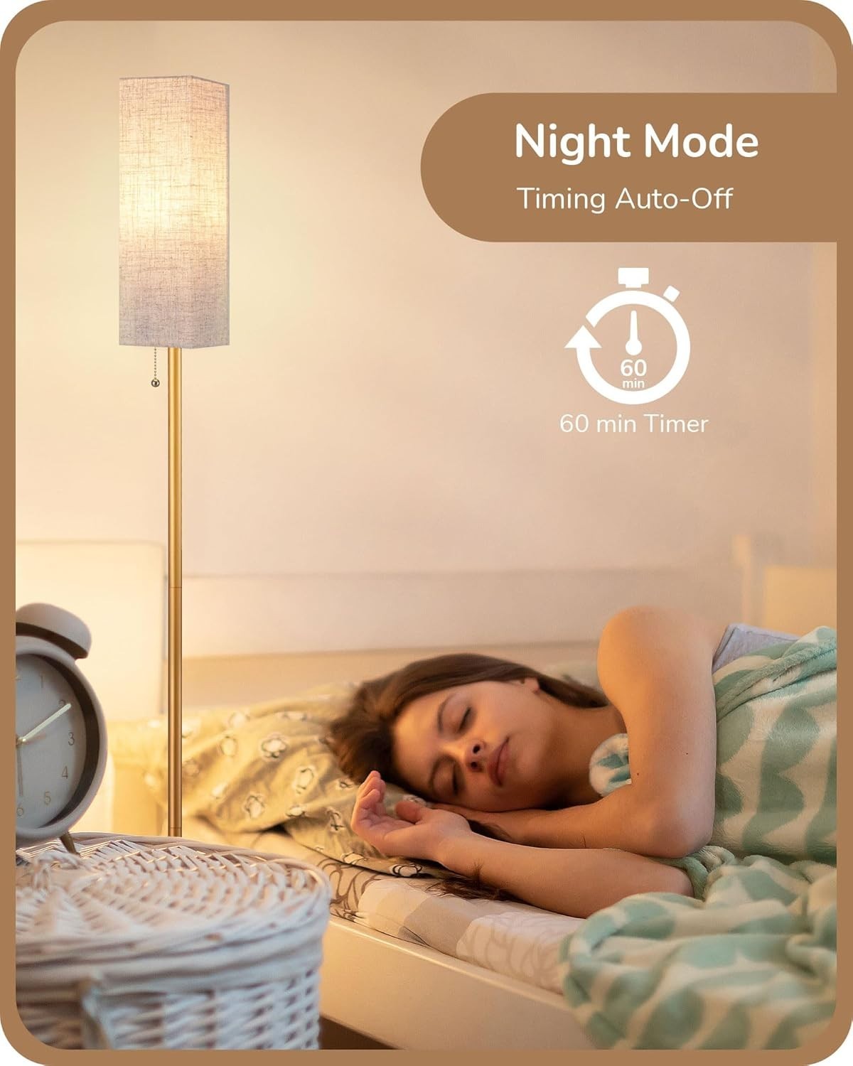 Gold LED Floor Lamp Dimmable Remote Control Standing Light Linen Shade