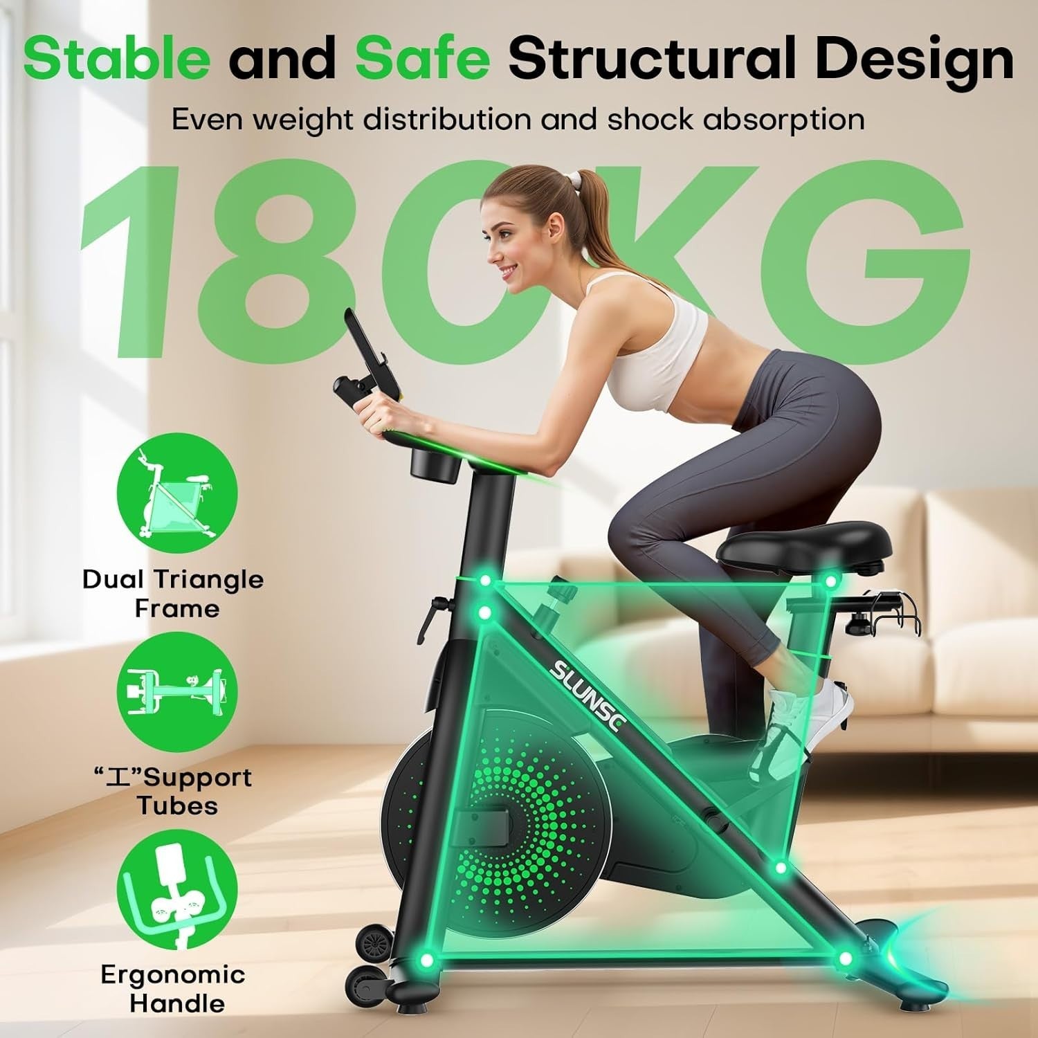 Quiet Magnetic Spin Bike w/ APP, LCD, Dumbbell Rack, 35lb Flywheel, 180kg Cap