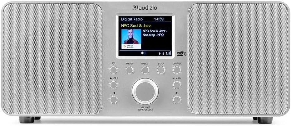 DAB+ Digital Radio Bluetooth Stereo 50W Dual Alarm Colour Display Silver