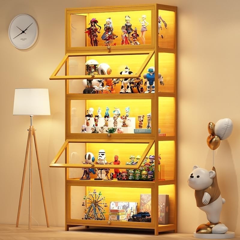 Luxury 5-Tier Acrylic Display Cabinet with Glass Door, LED-Ready Collectible She