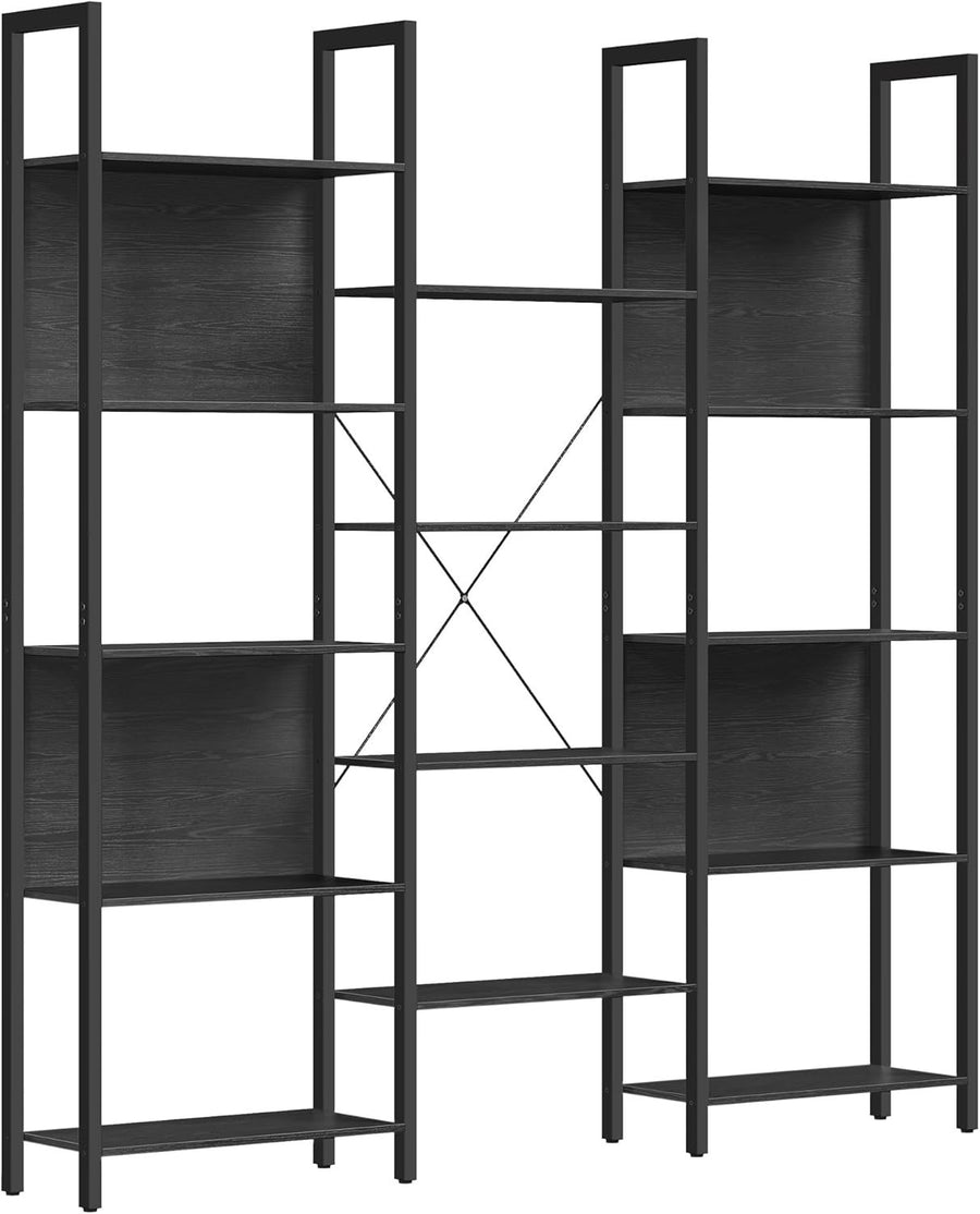 14 Shelf Industrial Bookcase Ebony Black Metal Frame Large Storage Display Unit