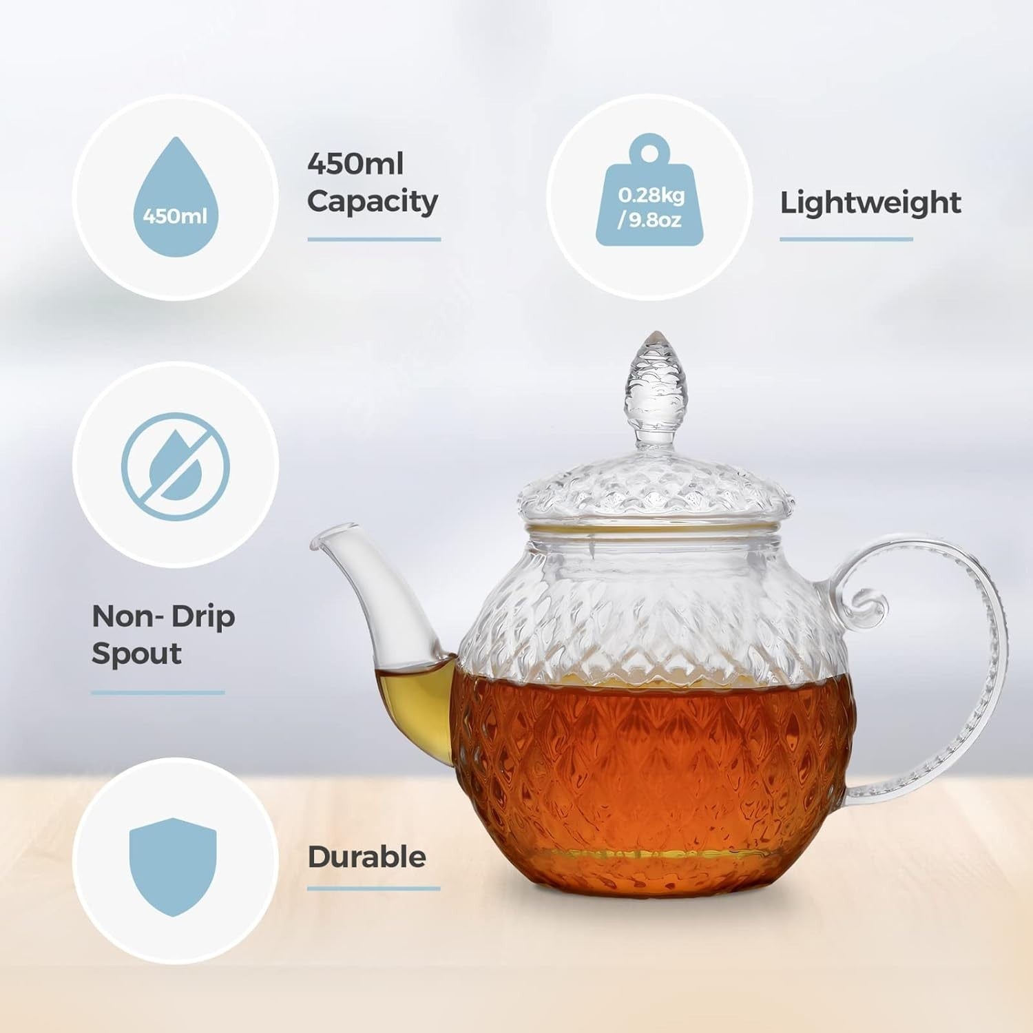 450ml Glass Teapot with Infuser Borosilicate Tea Pot Loose Leaf Tea