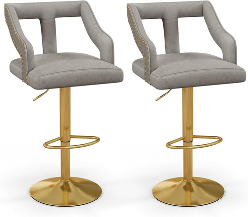 Luxury Velvet Bar Stools Set of 2 – Adjustable Swivel Counter Chairs