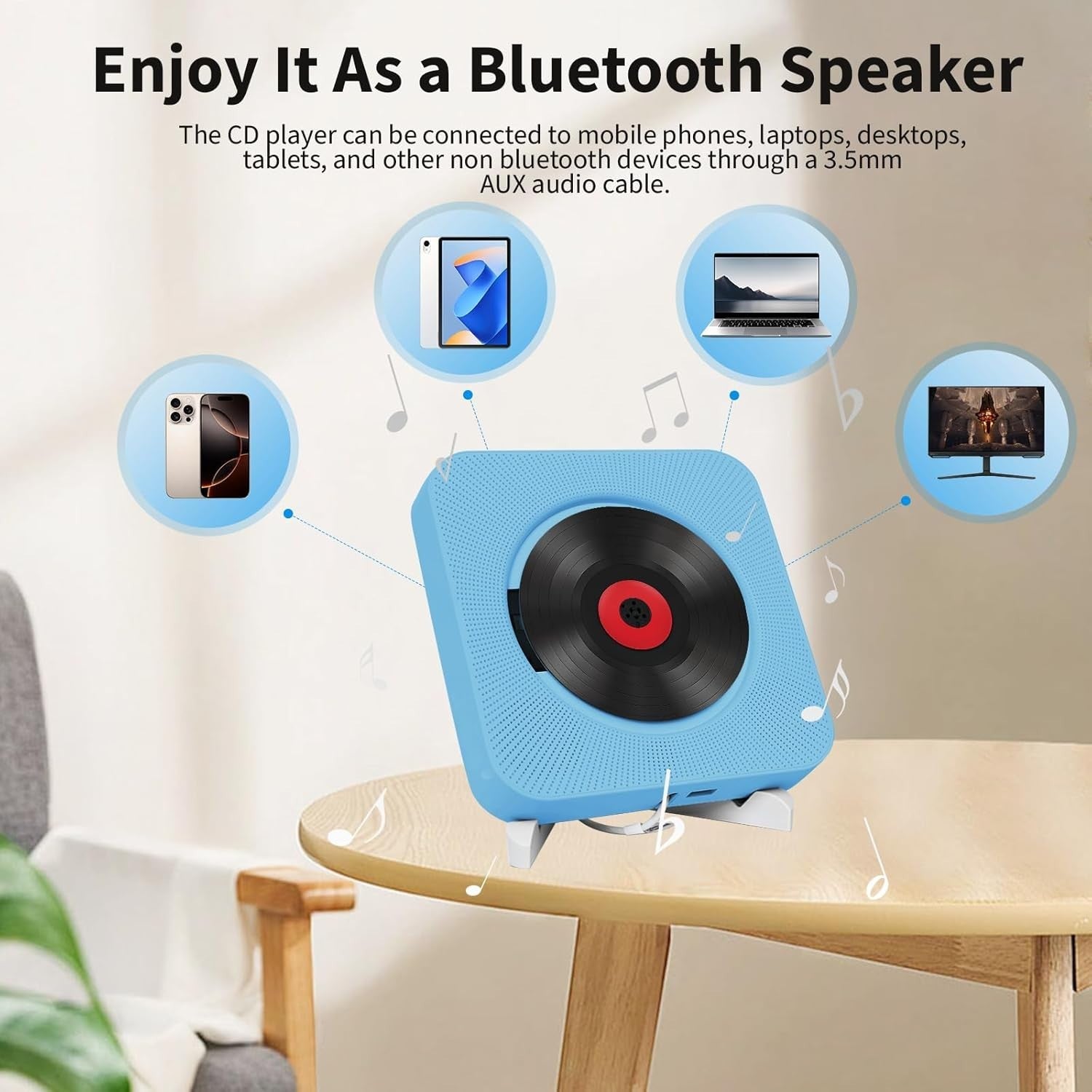 Portable CD Player Bluetooth FM Radio HiFi Speakers Remote Wall Mount