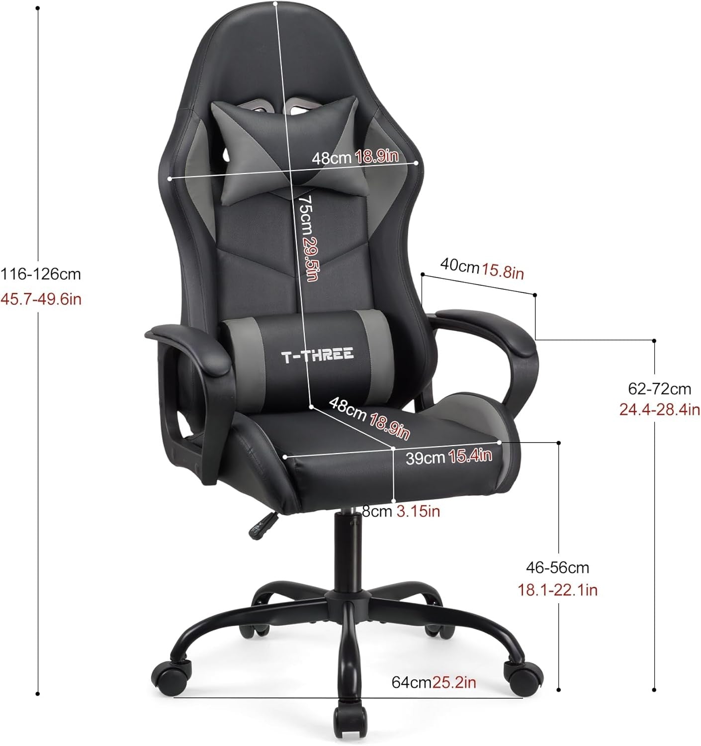 Ergonomic Gaming Chair High Back Swivel Office Chair Grey