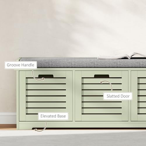 Green Shoe Storage Bench with Cushion & 3 Drawers – Modern Hallway Seat
