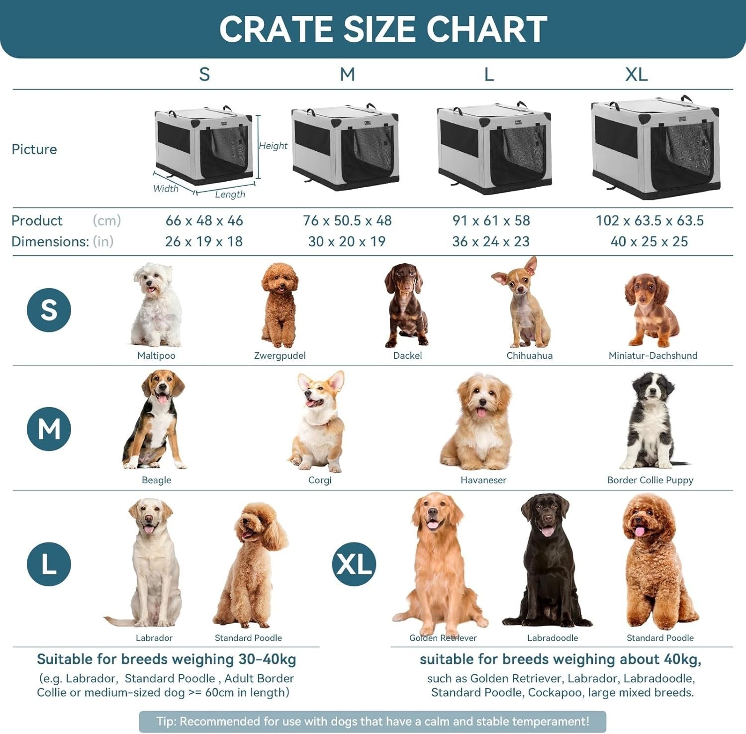 Foldable Large Soft Dog Crate – Portable Travel Kennel for Home & Car (Grey)